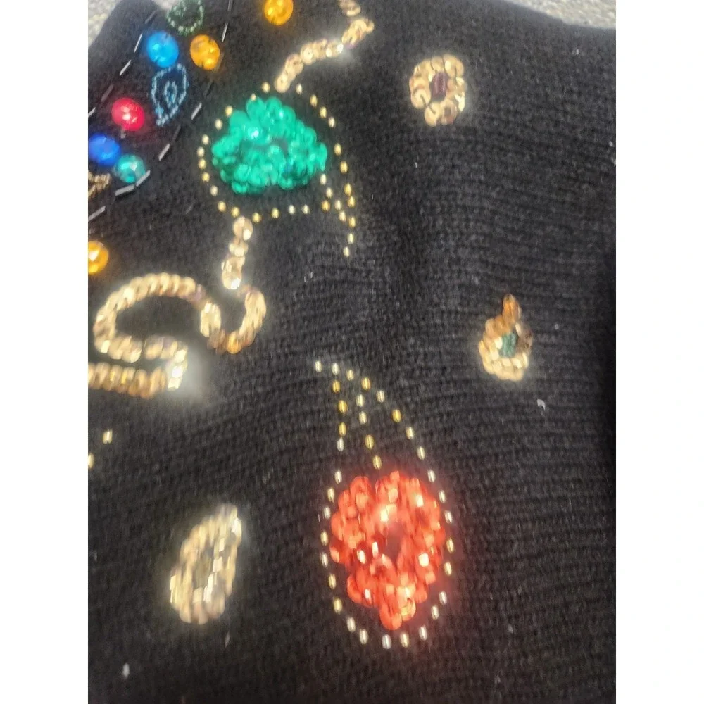 Vtg 80s Work in Progress Silk Angora Sweater Black Knit Sequin Gladys Bagley Lg.